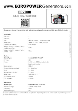 Groupes électrogènes à essence Europower EP7000 (S)