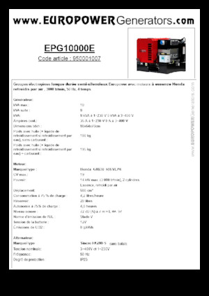 Groupes électrogènes à essence Europower EPG10000E (S)