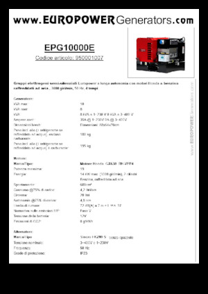 Groupes électrogènes à essence Europower EPG10000E (S)