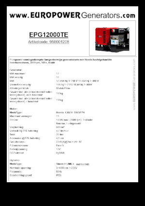 Groupes électrogènes à essence Europower EPG12000TE (S)