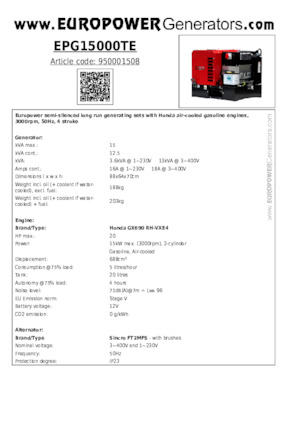 Groupes électrogènes à essence Europower EPG15000TE (S)