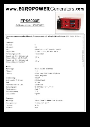 Groupes électrogènes à essence Europower EPS6000E (S)
