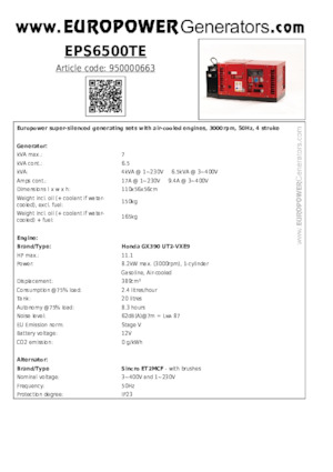 Groupes électrogènes à essence Europower EPS6500TE (S)