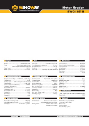 Niveleuses Sinoway SWG165-II