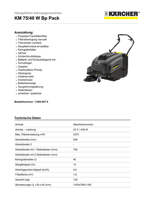Balayeuses mécaniques manuelles Kärcher KM 75/40 W Bp Pack Professional