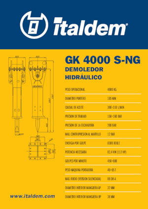 Marteaux -piqueurs hydrauliques Italdem GK 4000 S-NG