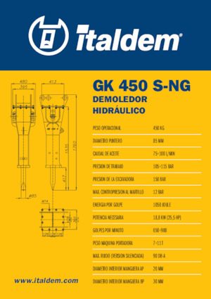 Marteaux -piqueurs hydrauliques Italdem GK 450 S-NG