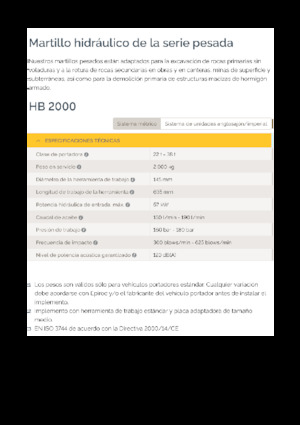 Marteaux -piqueurs hydrauliques Epiroc HB 2000