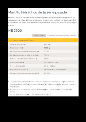 Marteaux -piqueurs hydrauliques Epiroc HB 3600