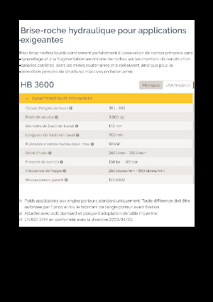 Marteaux -piqueurs hydrauliques Epiroc HB 3600