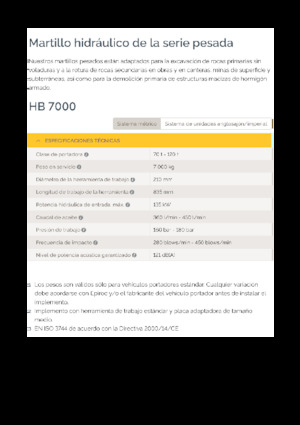 Marteaux -piqueurs hydrauliques Epiroc HB 7000