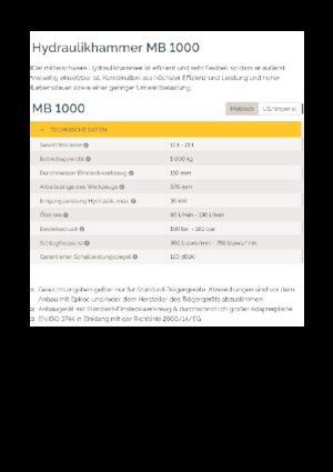 Marteaux -piqueurs hydrauliques Epiroc MB 1000