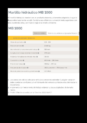 Marteaux -piqueurs hydrauliques Epiroc MB 1000