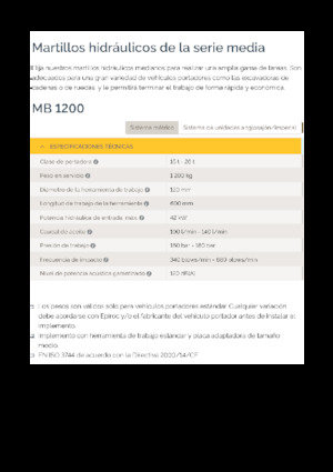 Marteaux -piqueurs hydrauliques Epiroc MB 1200