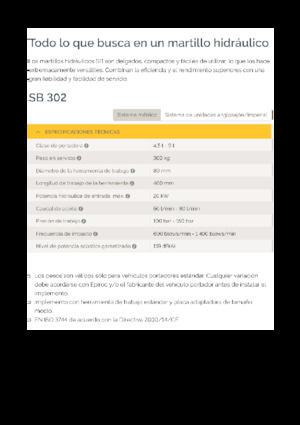 Marteaux -piqueurs hydrauliques Epiroc SB 302