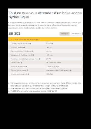 Marteaux -piqueurs hydrauliques Epiroc SB 302