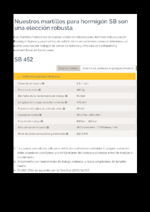 Marteaux -piqueurs hydrauliques Epiroc SB 452