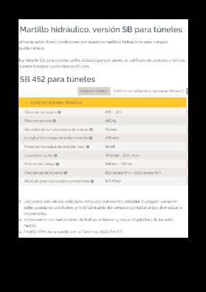 Marteaux -piqueurs hydrauliques Epiroc SB 452 T