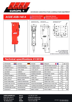 Marteaux -piqueurs hydrauliques ACDE ASB140A
