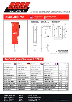 Marteaux -piqueurs hydrauliques ACDE ASB150