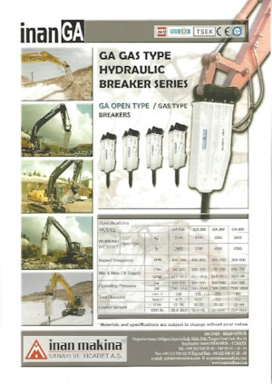 Marteaux -piqueurs hydrauliques Inan Makina GA400