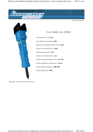 Marteaux -piqueurs hydrauliques Idromeccanica IMI 1010