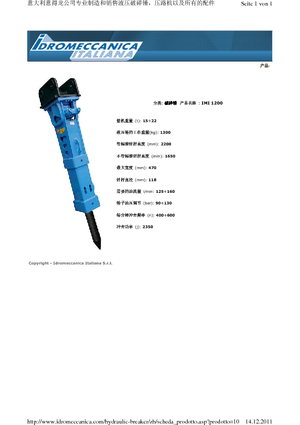 Marteaux -piqueurs hydrauliques Idromeccanica IMI 1200