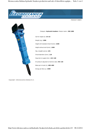 Marteaux -piqueurs hydrauliques Idromeccanica IMI 1200