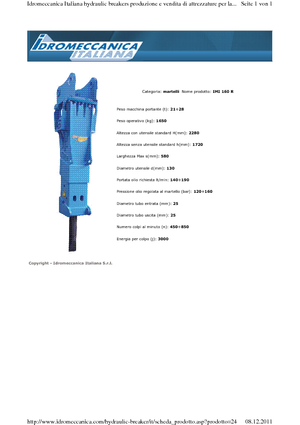 Marteaux -piqueurs hydrauliques Idromeccanica IMI 160 R