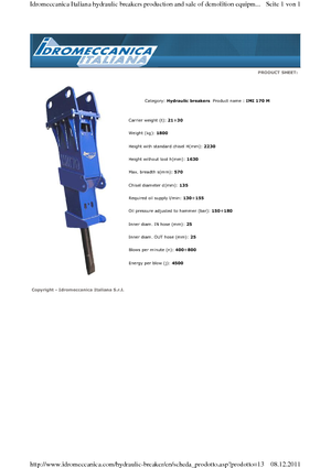 Marteaux -piqueurs hydrauliques Idromeccanica IMI 170 M