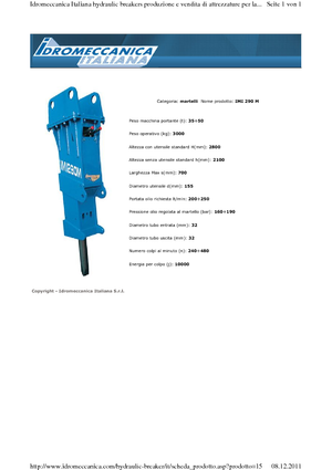 Marteaux -piqueurs hydrauliques Idromeccanica IMI 290 M