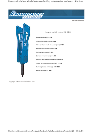 Marteaux -piqueurs hydrauliques Idromeccanica IMI 400