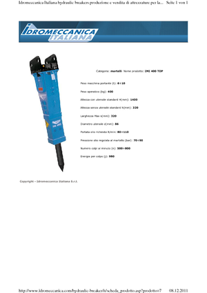 Marteaux -piqueurs hydrauliques Idromeccanica IMI 400 Top