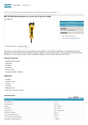 Marteaux -piqueurs hydrauliques Atlas Copco MB 1700