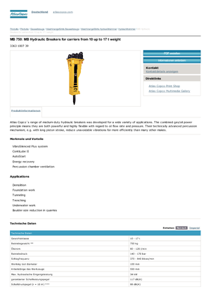 Marteaux -piqueurs hydrauliques Atlas Copco MB 750