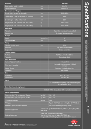 Presses de grandes balles + à haute pression Massey Ferguson MF 2140 SP