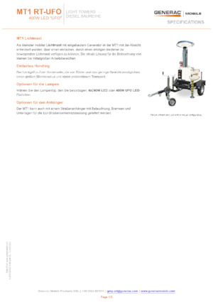 Tours d'éclairage Generac Mobile MT 1 RF-UFO
