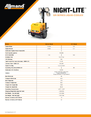 Tours d'éclairage Allmand Night-Lite GR series Liquid-Cooled 6kW