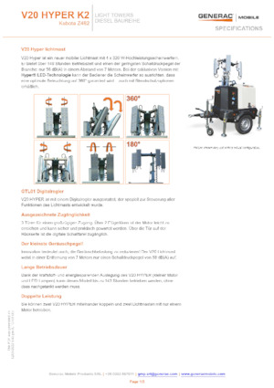 Tours d'éclairage Generac Mobile V 20 Hyper K2