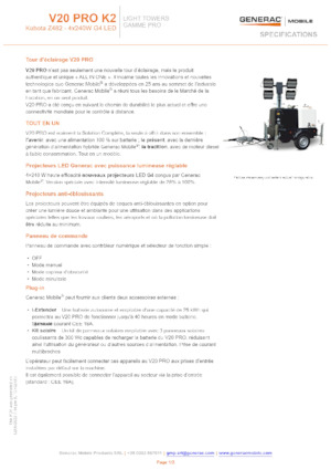 Tours d'éclairage Generac Mobile V 20 Pro