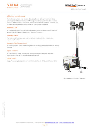 Tours d'éclairage Generac Mobile VT 8 P