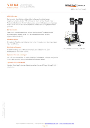 Tours d'éclairage Generac Mobile VT 8 K3