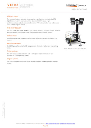 Tours d'éclairage Generac Mobile VT 8 K3