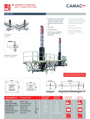 Nacelles grimpantes à mâts CAMAC Camac 3000 Autoestable