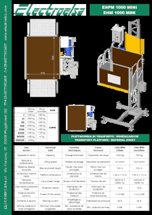 Ascenseurs industriels Electroelsa EHPM 1000 Mini