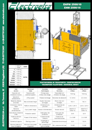 Ascenseurs industriels Electroelsa EHPM 2500/10