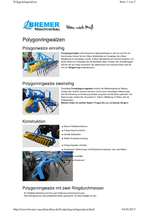 Rouleaux pour des champs et prairies Bremer PG 250 V