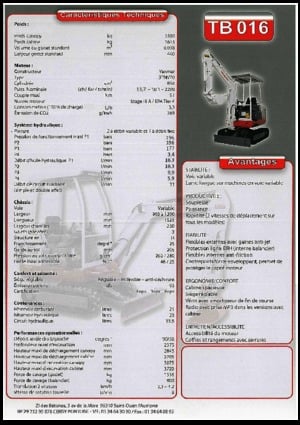 Mini Pelles Takeuchi TB 016 A