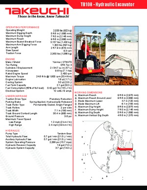 Mini Pelles Takeuchi TB 108 Hybrid