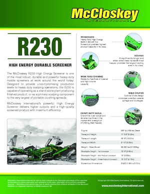 Installation de criblage mobile McCloskey R230